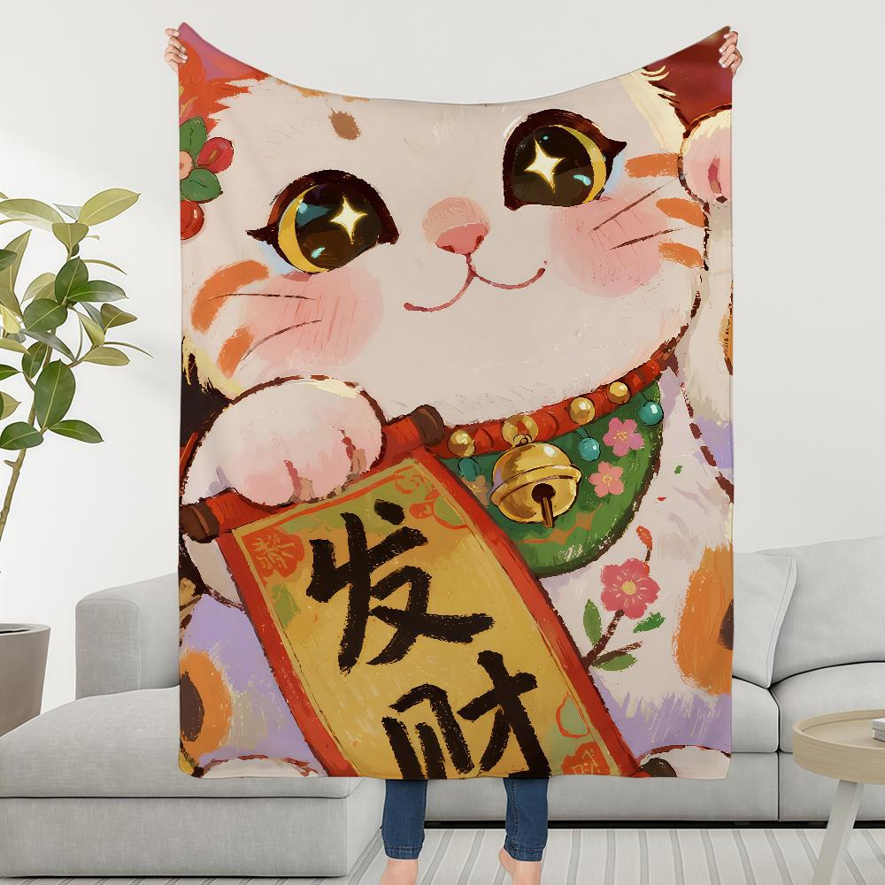 Blanket Cat Throw Lucky Super Cosy Plush Living Room Sofa Couch Childish Birthday Illustration Gifts 30x40in