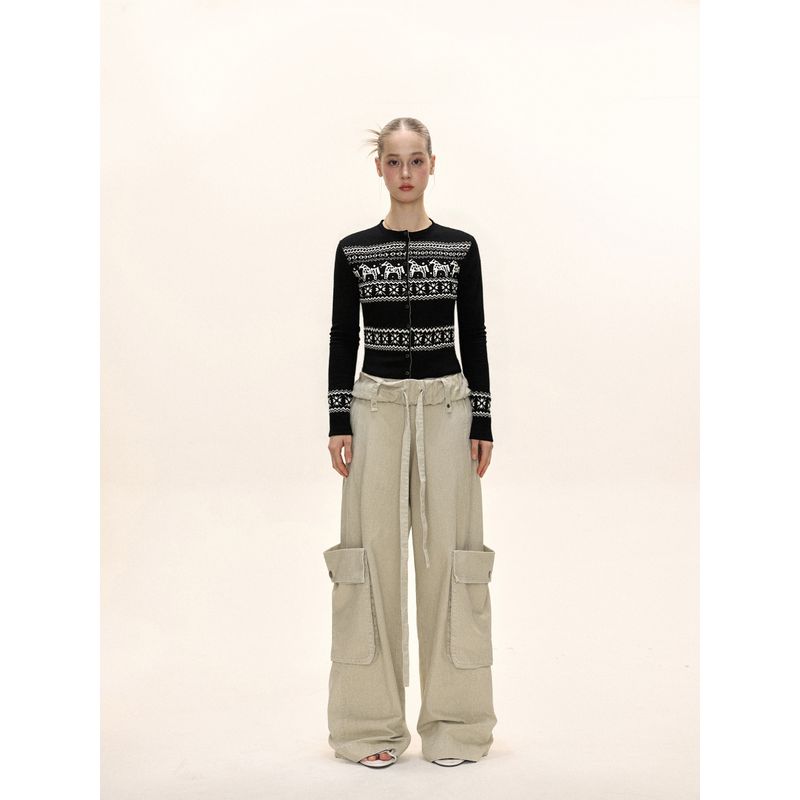 Shiyiyue Fair Isle Knit Cardigan for Women, Autumn and Winter American Style Slim Fit Short Top, Color-Block Casual Outerwear Sweater