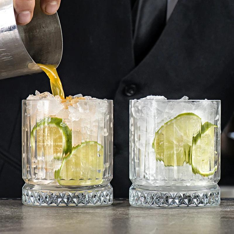 2pcs Set 13OZ Whiskey Glasses Tumbler Diamond Carved Wine Cups Crystal Barware Light Luxury Beer Mug Transparent  Cocktail Glass
