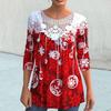 O-Ausschnitt Lange Ärmel Spitze Nähte Weihnachts-Top Damen Schneeflocken-Thema 3D-gedruckte Bluse Streetwear