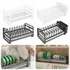 Multi-Functional Bowl Rack Pull-Out Design with Utensil Holder Drainage Storage Rack Carbon Steel Cabinet Drawer Rack