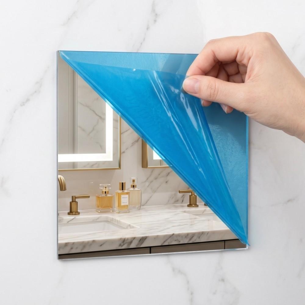 16pcs Self Adhesive Square Mirror Tile Stickers 5.91in Silver 3D Mosaic Wall Decal Square Shape Mirror Tile Home Decor