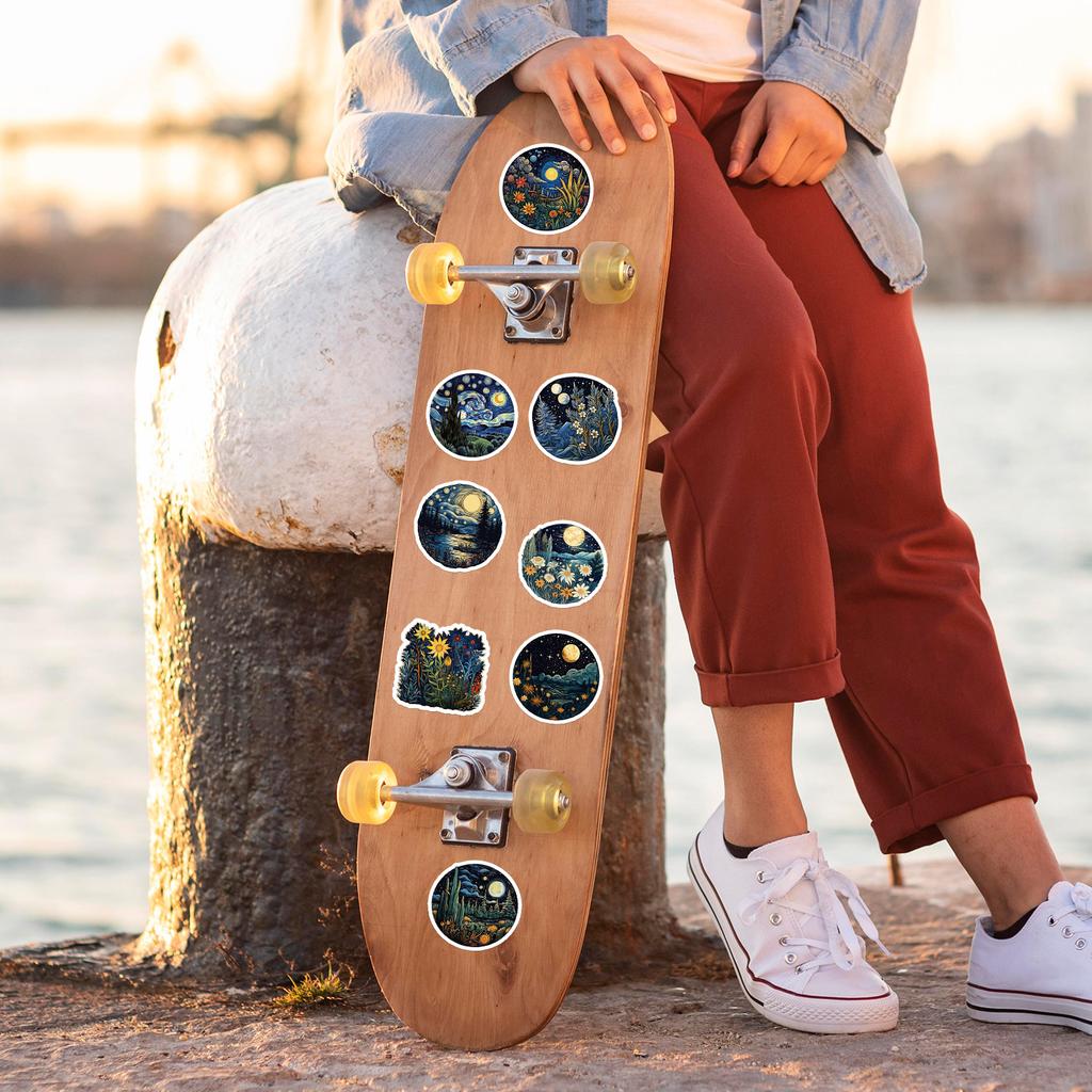 100 Van Gogh's Starry Sky Graffiti Stickers Car Mobile Phone Water Cup Decoration Stickers Waterproof Creative Suitcase Stickers