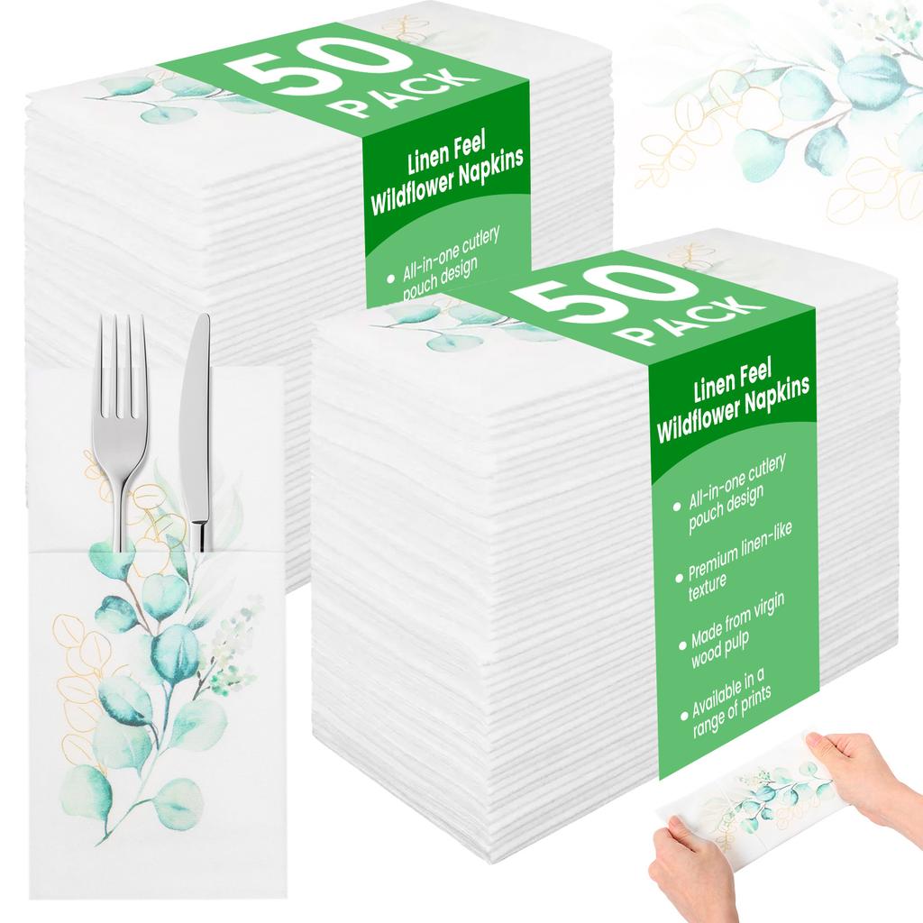 100Pc Linen Feel Paper Napkins Elegant Paper Napkins Multipurpose Safe Linen Feel Napkin for Wedding Silverware Party Restaurant
