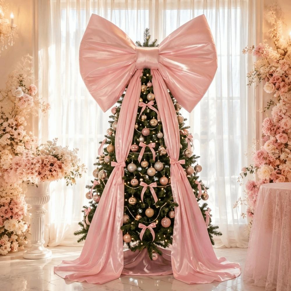 Elegant Large Christmas Bow Ribbon Christmas Wreaths Bow Creative Tree Bow with Long Tails Wedding