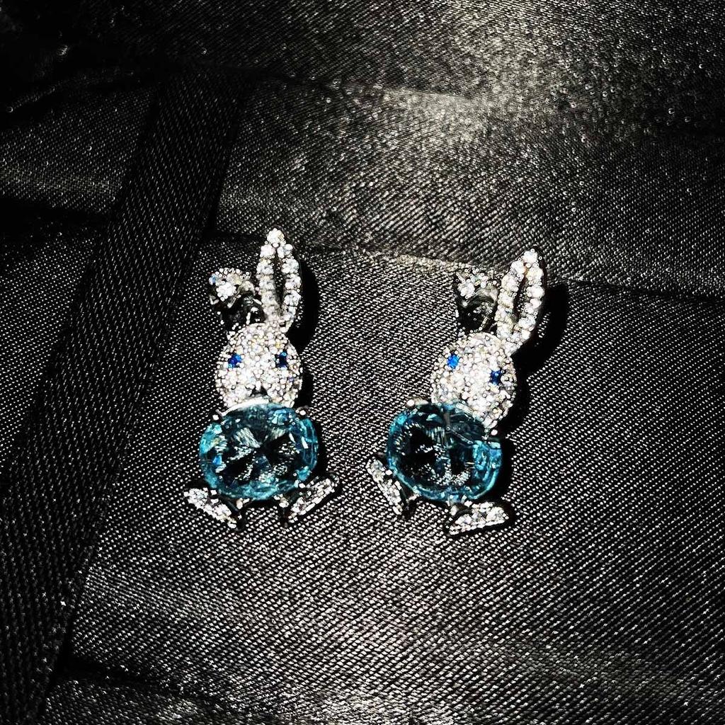 QTT Cute Rabbit Jewelry Set 925 Sterling Silver Necklace Ring Earrings Set Jewelry Set Blue Cubic Zirconia Birthday Gift
