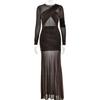 European and American Style Cross-Border Fashion Sexy Mesh See-Through Long Dress New Long-Sleeve Hot Girl Ruched Slim-Fit Long Dress Gown