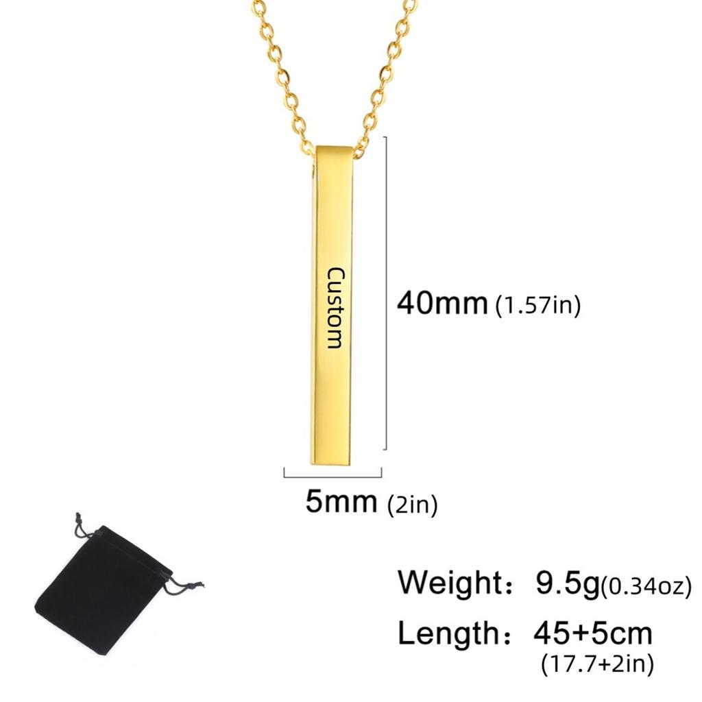 Customized Name Quotes Date Multi Sided Engraved Necklace Stainless Steel Personalized Cube Bar Necklace Fashion Couple Jewelry