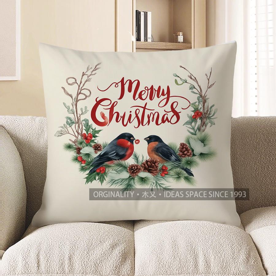 

Home Decor Wonderful Time Wreath Christmas Pillow Cover Pattern Cushion Cover Suitable For Sofa Bedroom Car Pillow Cover 40x40cm