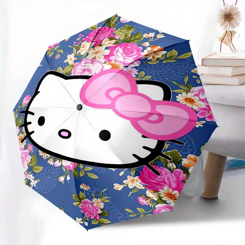Hello Kitty,Floral Automatic Folding Umbrella-Simple 8-Rib Design, Bright Cartoon Pattern, Durable Iron Frame, Suitable For Travel, Outdoor,
