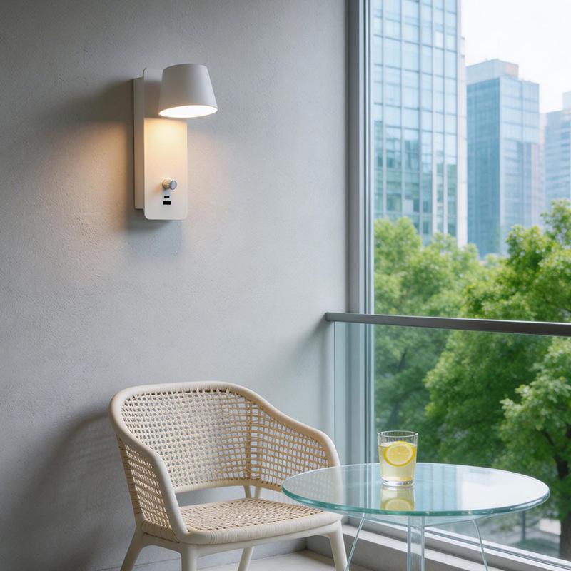 Stepless Dimming LED Wall Lamp with USB Charging - Metal Body, Wall-Mounted, No Tray, Ideal for Bedroom & Living Room