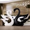 Lavish Modern Home Décor Swan Couple | Matte Finish Ceramic Figurines (Set of 2Pc, White and Black)