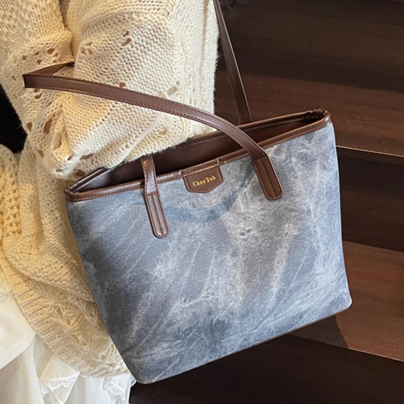 Retro Stor kapacitet Toteväska, Casual och Trendig Toteväska, Enkel Enaxlad Axelväska