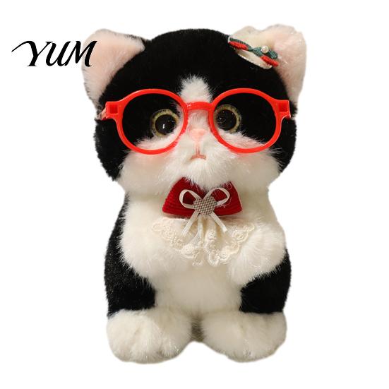 Plushie Gift for Girls Cute Plush Kitten Pendant with Glasses And Tie, Soft Stuffed Animal Keychain Backpacks Keys, Decorative Hanging Kids Toy