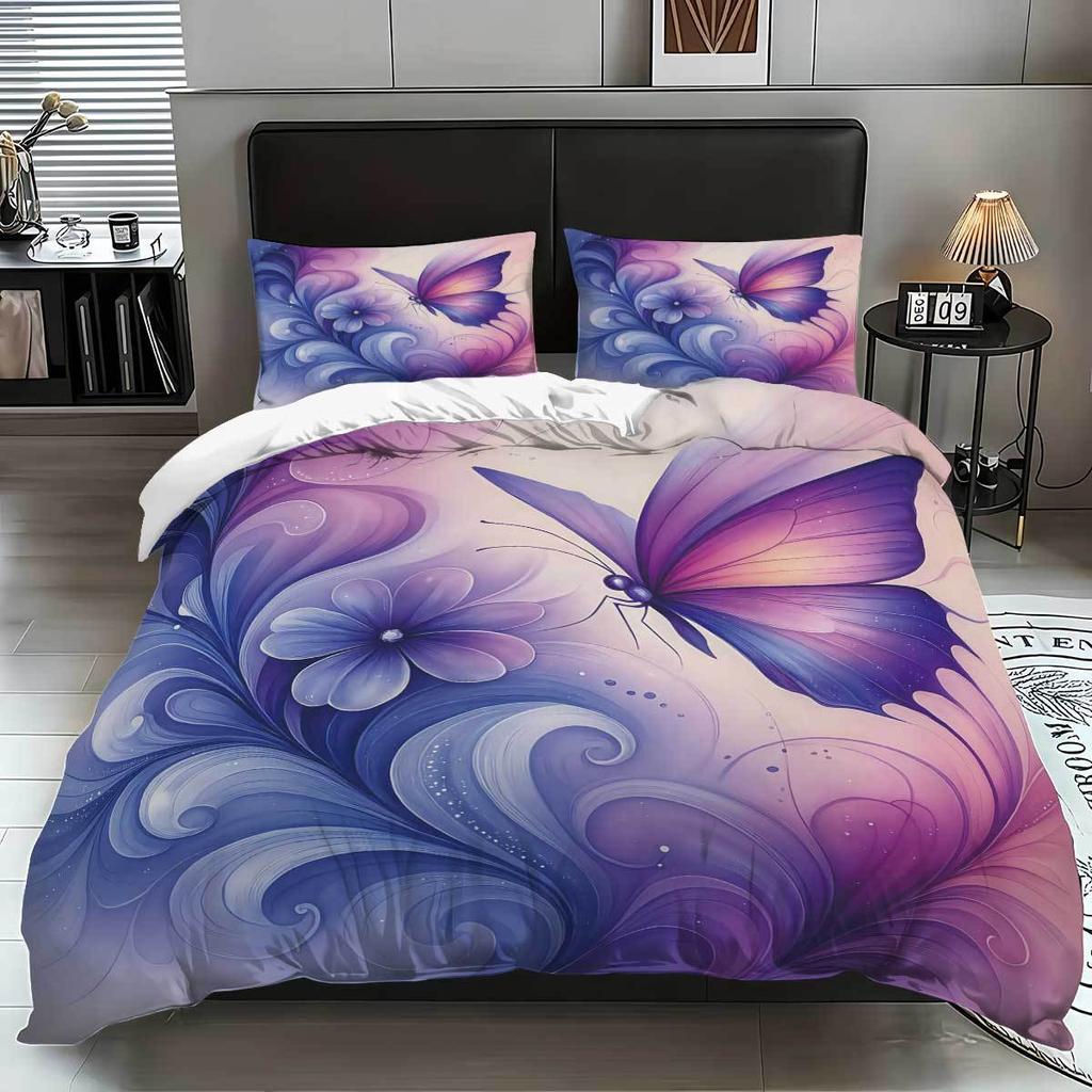 Fashionable Digital Print Butterfly Flower Duvet Cover Set -SoftComfortable Bedding with Classic Design-Ideal for