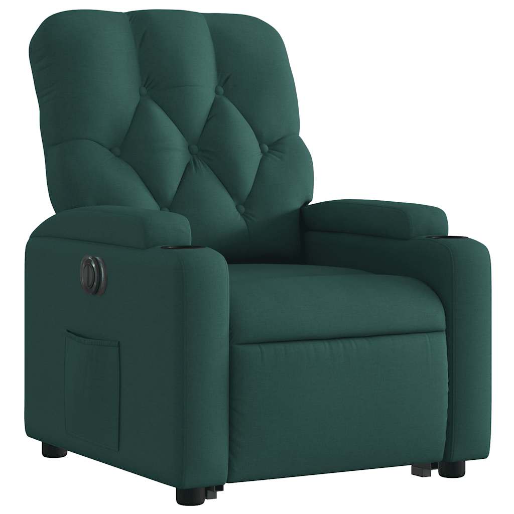 Electric Recliner Chair with Rising Function Dark Green Fabric