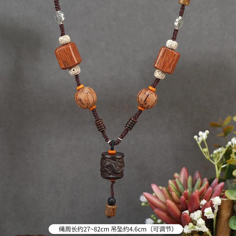 Retro Zen sandalwood Bodhi necklace female niche design long sweater chain pendant literary neck chain accessories