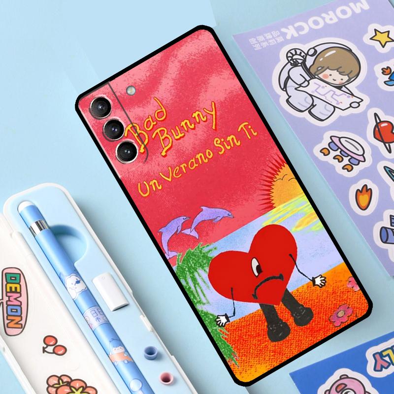 Bad Bunny Herz Regenbogen Farbige Hülle für Samsung Galaxy S23 S22 S21 Ultra S20 FE S9 S10 Note 10 Plus Note 20 Ultra Volle Abdeckung