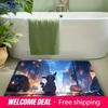 Pokemon Pikachu Night City Rain Print Non-Slip Doormat, Absorbent Floor Mat for Home Decor