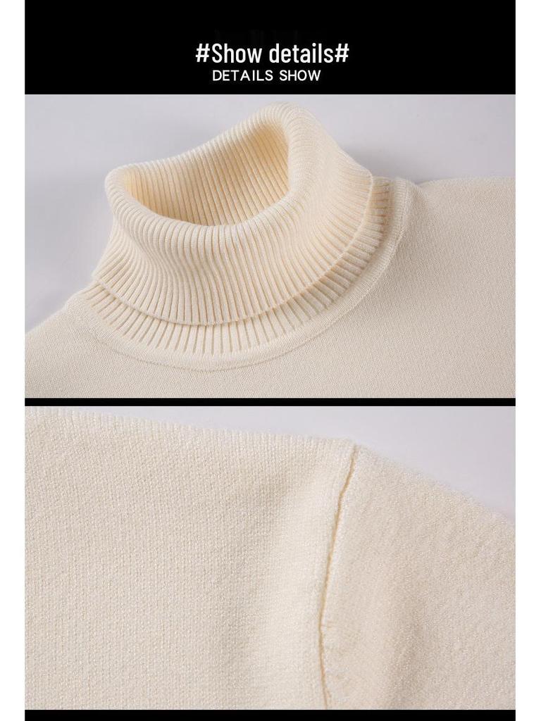 Men's Winter High Neck Thick Loose Knit Sweater - Solid Color Casual Versatile Top