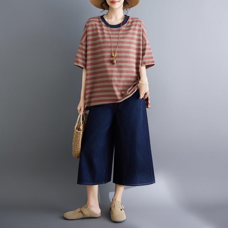DIMANAF 2026 Summer Women Plus Size New Blouse Tees Shirt Vintage Print Short Sleeve Cotton Casual Loose Lady Tops