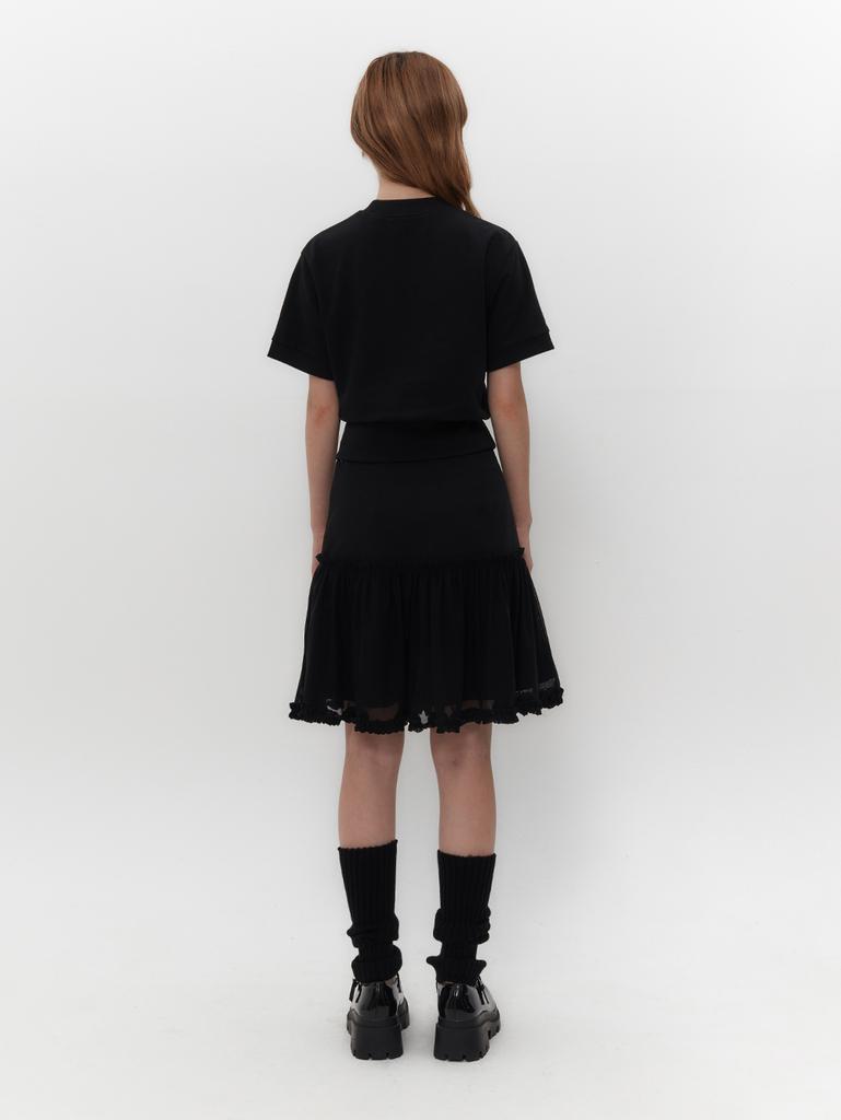 TUOMIO Mesh Frill Layered Skirt [Black]