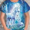 Children's Cartoon Unicorn Printed Colorful Round Neck T-shirt Girls Fashionable Soft Comfortable T-shirt