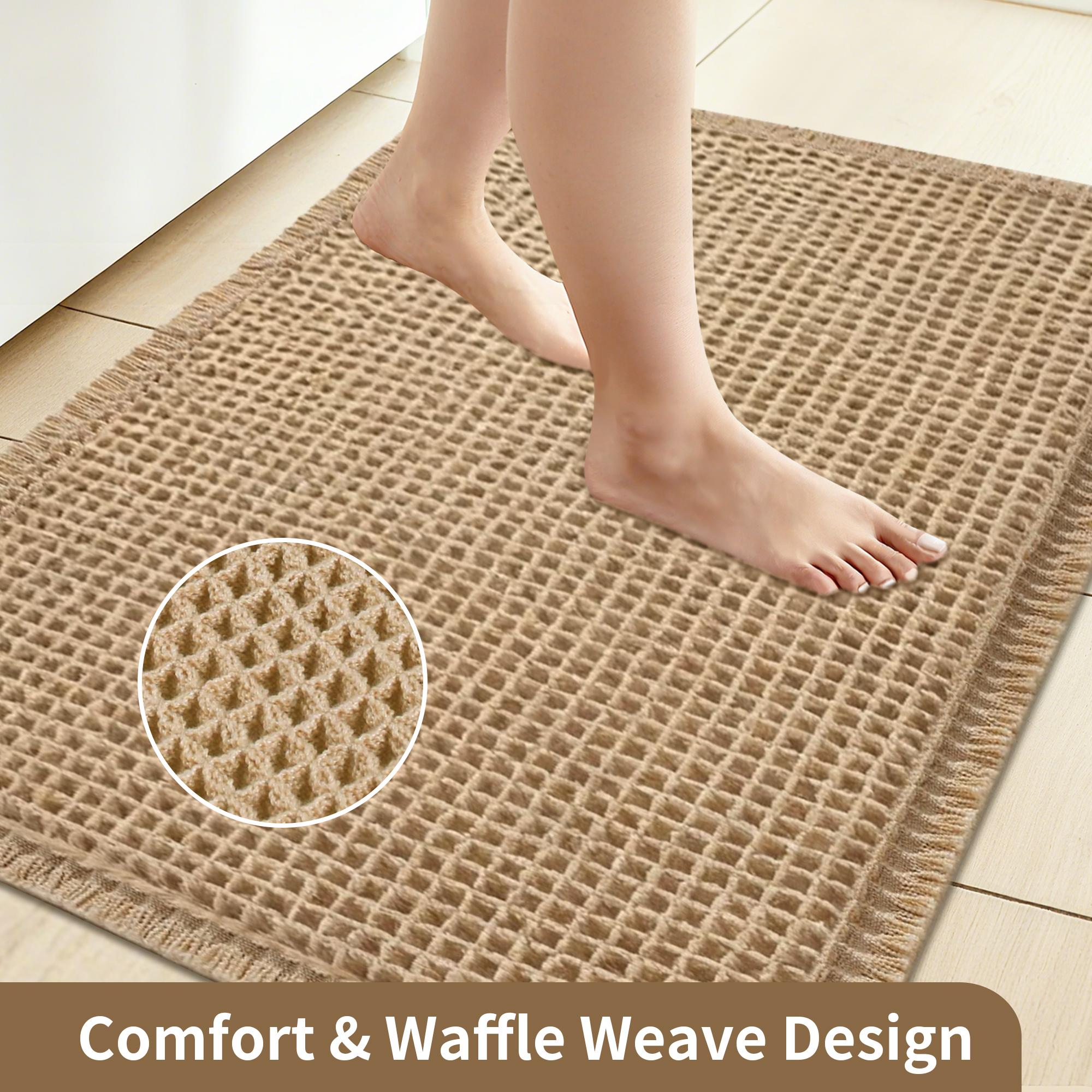 

Waffle Bath Mat with Tassels Super Absorbent Non Slip Ultra Soft Rug Machine Washable for Home Bathroom Floor Beside Tub Shower 430MMx610MM хаки