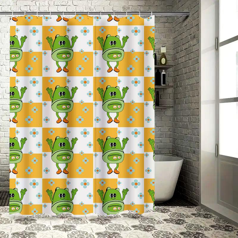Green Frog Shower Curtain Cute Animal Printed Bath Decoration for Kids Room Decorations Waterproof Fabric 69x70in (175*180cm)