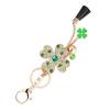 Lucky Four Leaves Clover Crystal Keychains Car Keyring Women Tassel Bag Buckle Pendant(Green)