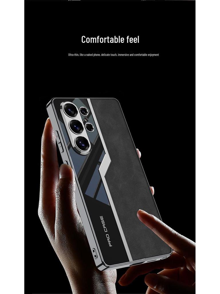 Fashionable Cross-Border S26 Ultra Samsung Phone Case with Precision-Hole Electroplated Frame and Plain Leather