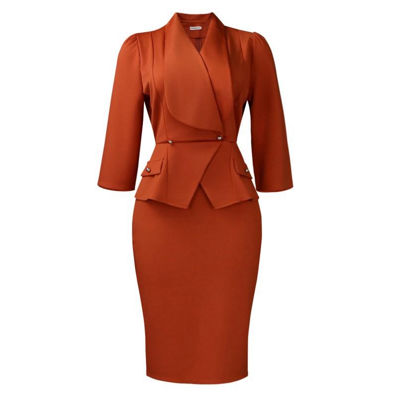 

Women s Clothing New European American Fashionable Temperament Elegant Pure Color Hip African Dress XXXL коричневый