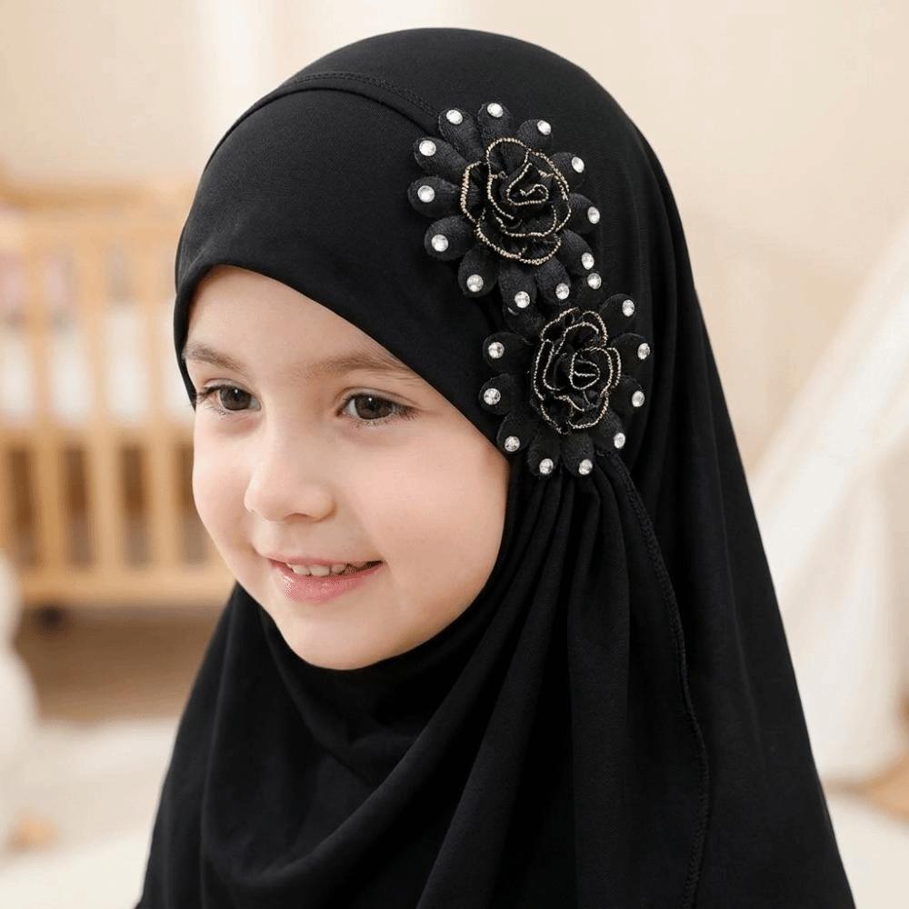 Soft Girls Prayer Hat Turban Ethnic-Style Patterns Head Wrap Fashion Children Hijab Daily Wear