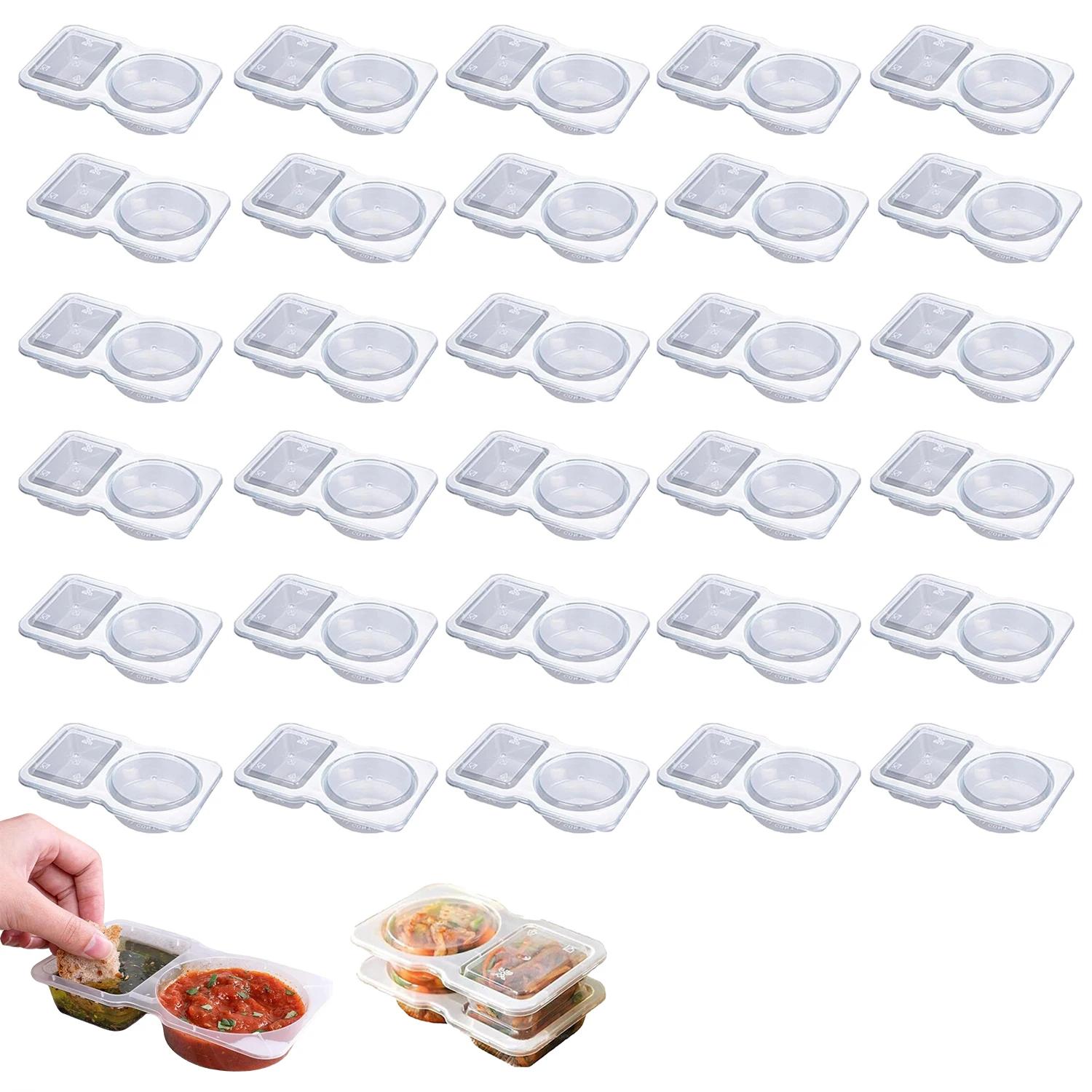 

30pcs Reusable Sauce Box Snack Box Dual Compartment Snack Container for Freshness Preservation,Portable Plastic Compartment