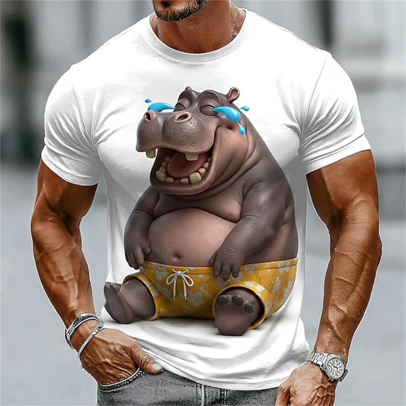 Men's Abstract and Whimsical Animal Print T-Shirt Summer Casual Round-Neck Short-Sleeve Outdoor Streetwear-Style Men's Top