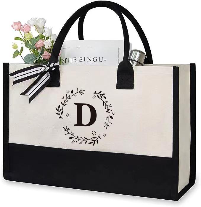 Custom Lace Initial Canvas Tote Bag