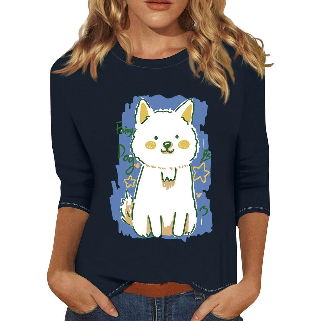 Pullover da donna con colletto stampato, manica a tre quarti, casual e alla moda