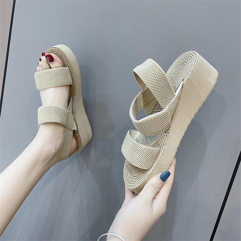 Sandale de comerț exterior pentru femei 2025 vară pantofi de plajă noi la modă bandă lată cu un cuvânt talpă groasă sandale cu toc pană pentru femei