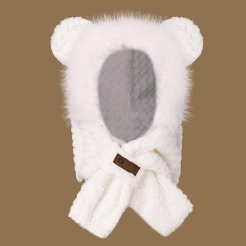 

Fashion Hat Winter Women Bear Ear Scarf Hat Winter Warm Ear Protection Hat Cold-Proof Thickened Fur Caps Plush Hat Scarf Set 54cm-59cm