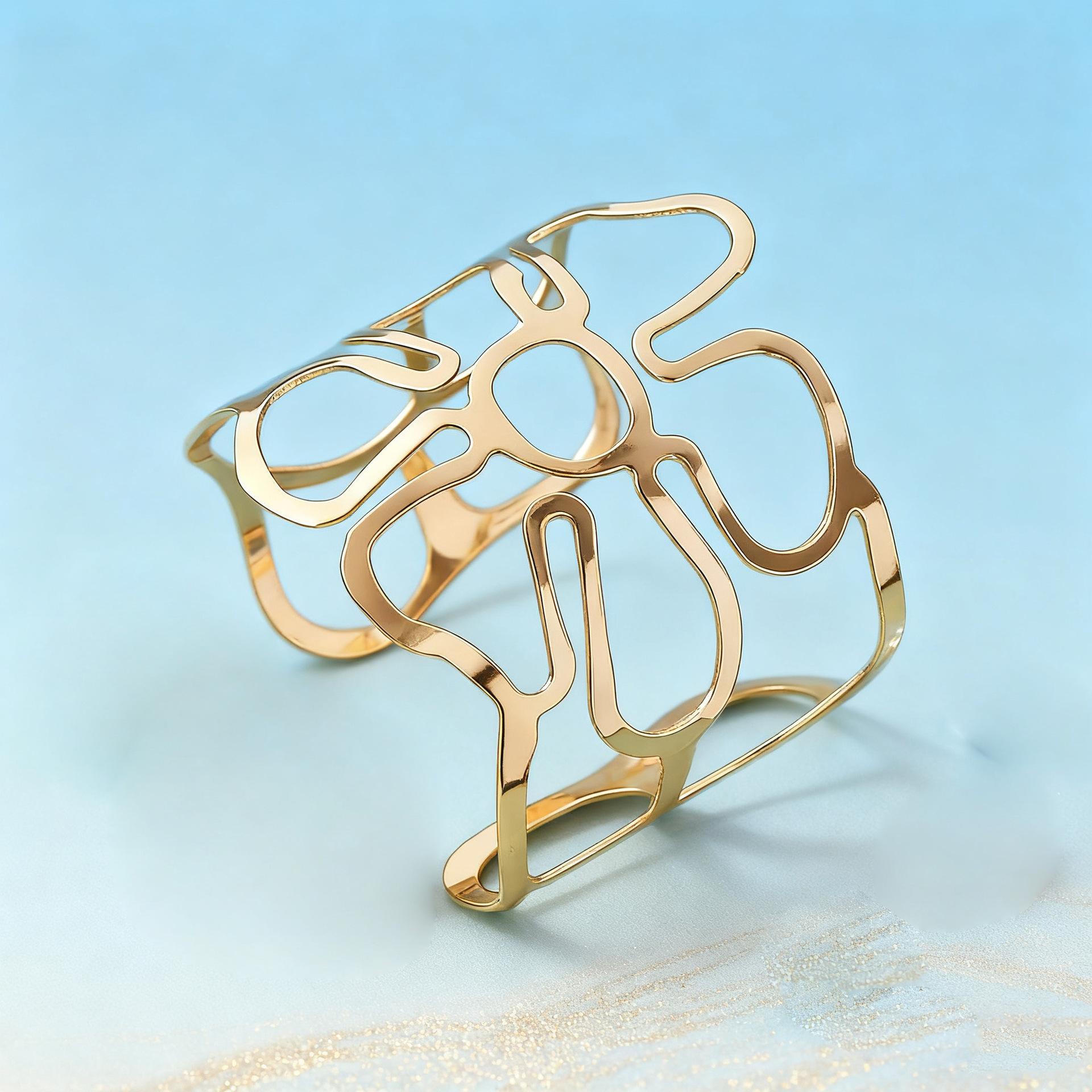 Модный полый браслет-линия с индивидуальным дизайном, геометрический браслет с цветком, открытый, регулируемый