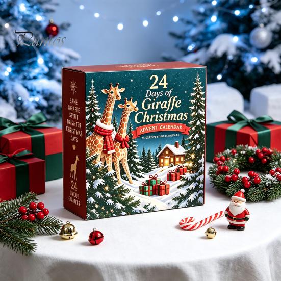 Gifts for Giraffe Lovers 24 Days Christmas Advent Calendar, 2D Acrylic Figure Countdown Kids Holiday Surprise Collectible Animal Ornaments Xmas Tree,