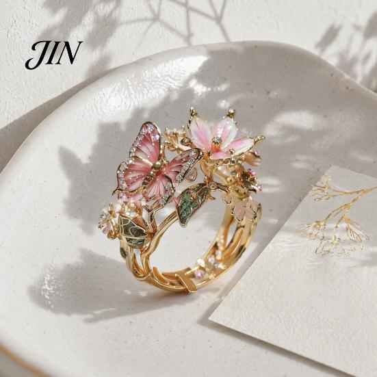 Leichter verstellbarer Ring Legierung Fingerring, Schmetterling Blume Form Öffnung Offenes Design Band für tägliches Tragen Date Party Romantischer Schmuck