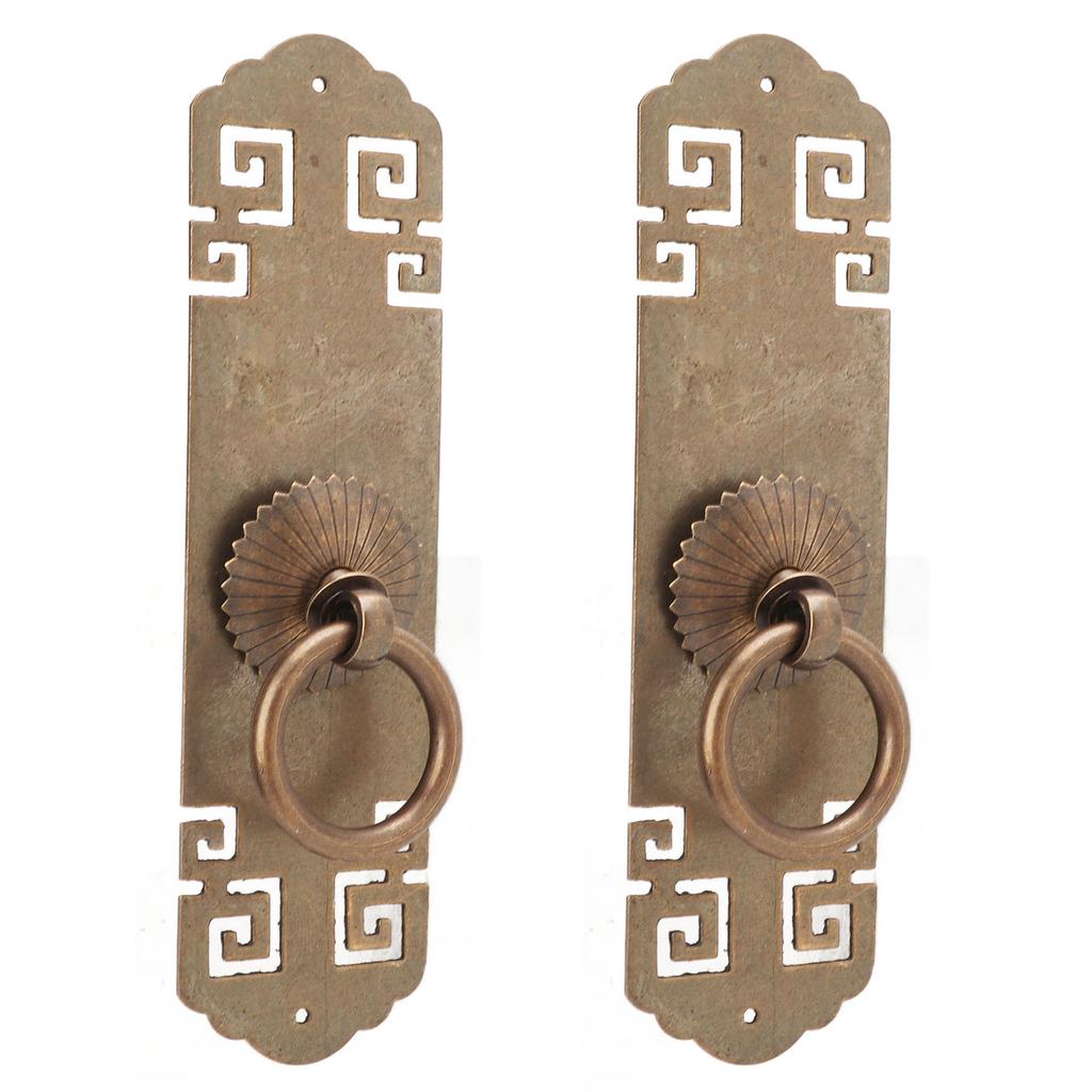 2set Chinese Brass Cabinet Handles Lucky Pattern Retro Vertical Antique Bronze Cabinet Strip Pull
