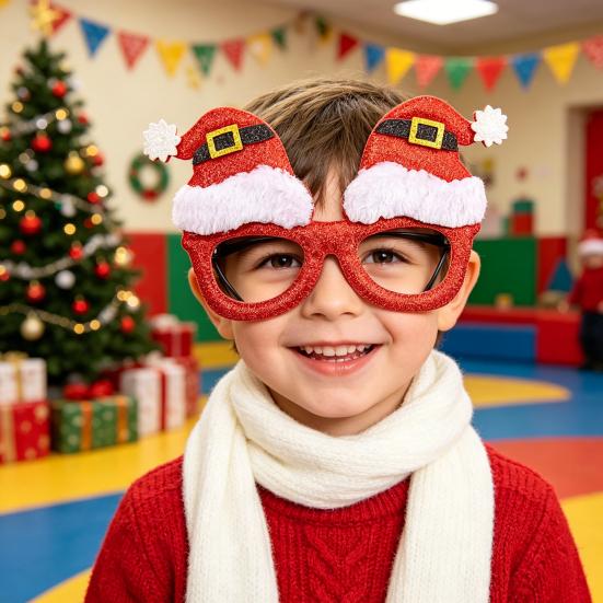 huaqianguhh Christmas Glasses, Glitter Holiday Party Glasses Frames, Santa Hat Tree Snowman Bear Funny Eyeglasses for Favors