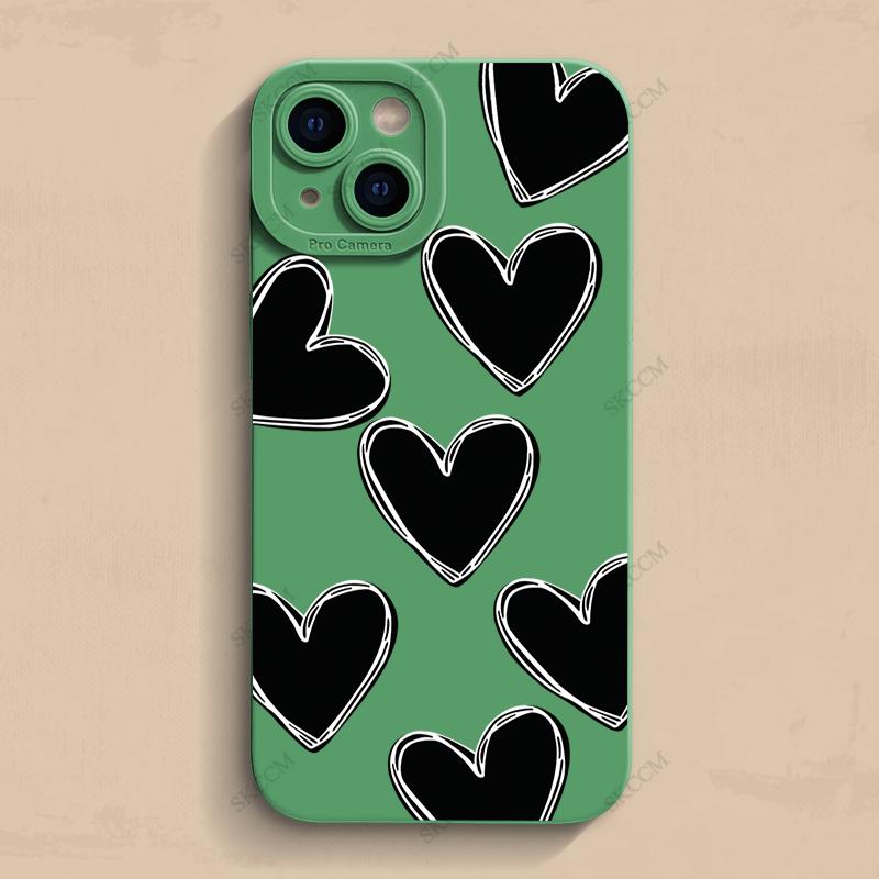 Luxury Black Love Heart Soft Silicone Phone Case For iPhone 15 14 13 12 11 Pro Max Mini XR X XS Max 7 8 Plus Shockproof Cover