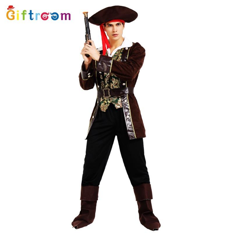 Masquerade New Deluxe Deep Coffee Pirate Suit Adult Male Cosplay Party Costume