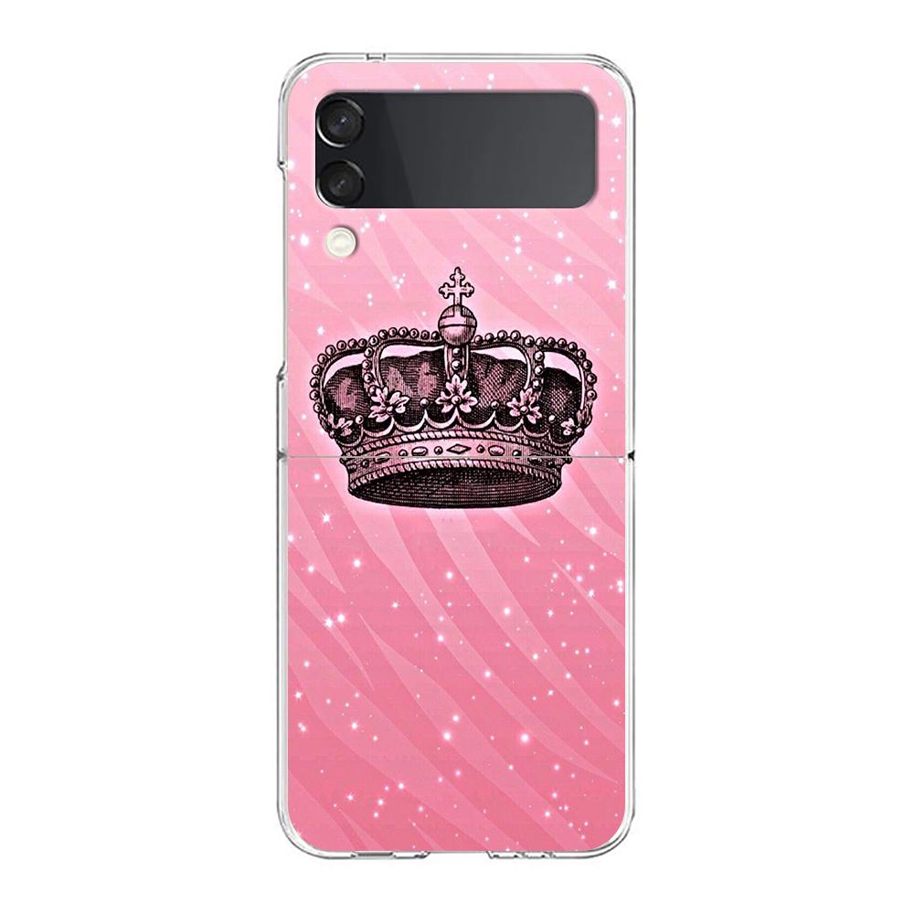 Rose Gold Pink Marble Queen For Samsung Galaxy Z Flip 3 4 5 Hard Folding Clear PC Phone Case For Samsung Z Flip3 Cover Bumper