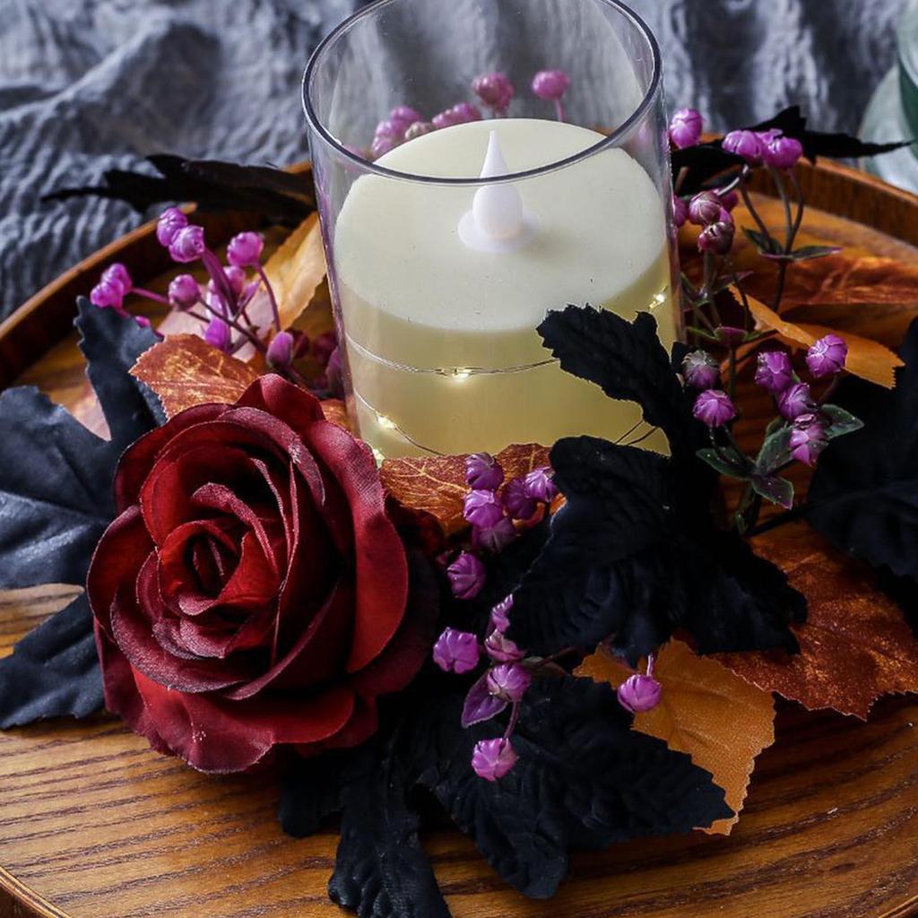 Halloween Candle Ring Fake Flower Candle Wreath Ring Realistic 3 Inch Center Tabletop Decoration For Festive Holiday Mantel