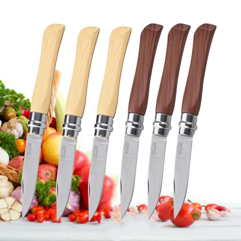 Fruit Folding Knife Wooden Handle Fruit Peeling Knife Meat Cleaver Chef Knife  Stainless Steel Pocket Knife Kitchen Accessories