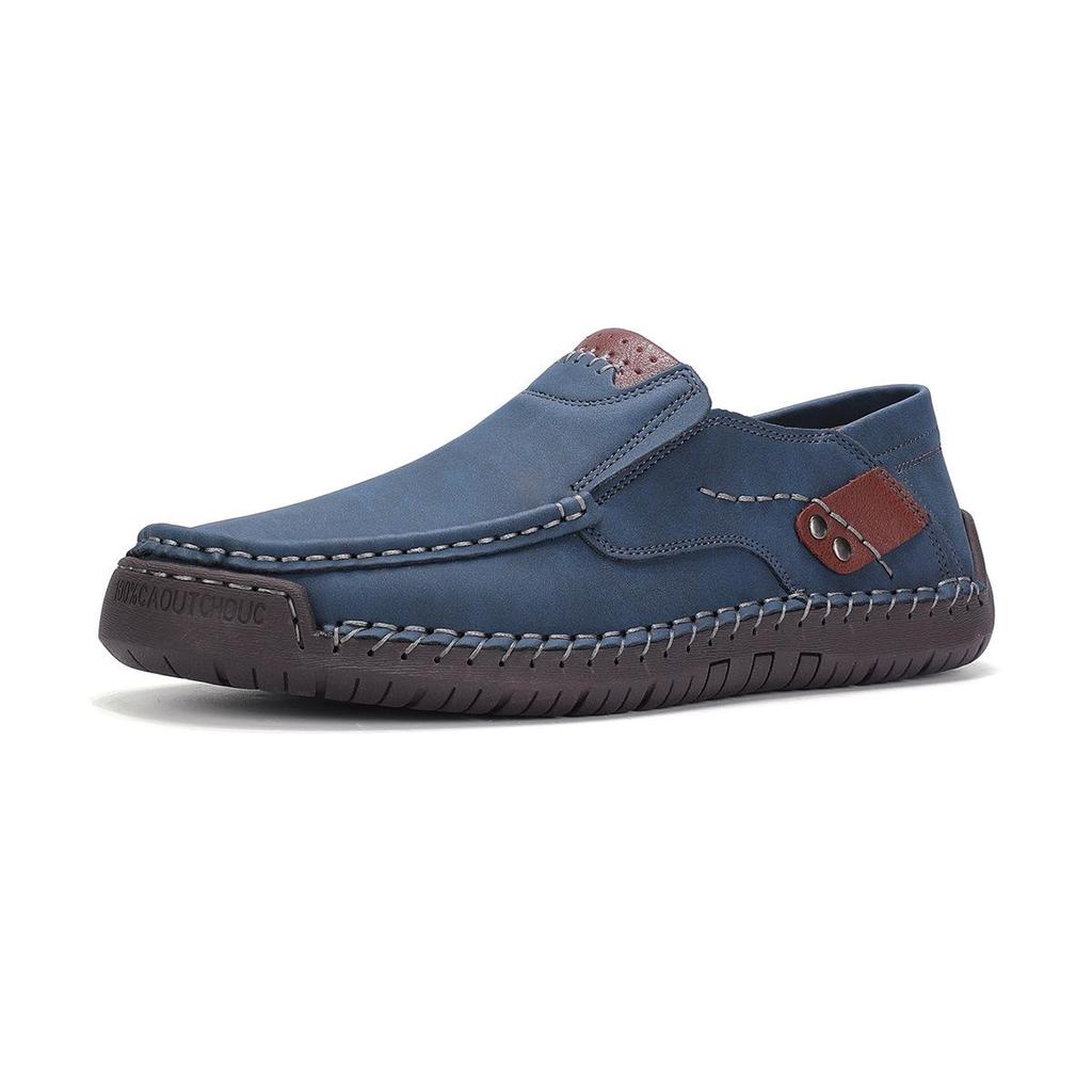 Men's Handmade Stitching Low-Top Loafers - Slip-on Casual Shoes with Soft Sole, Large Sizes Available.